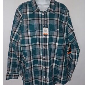 Ridgecut Shirt Women 2X Green Plaid Flex Flannel Toughwear Heavyweight Shirt